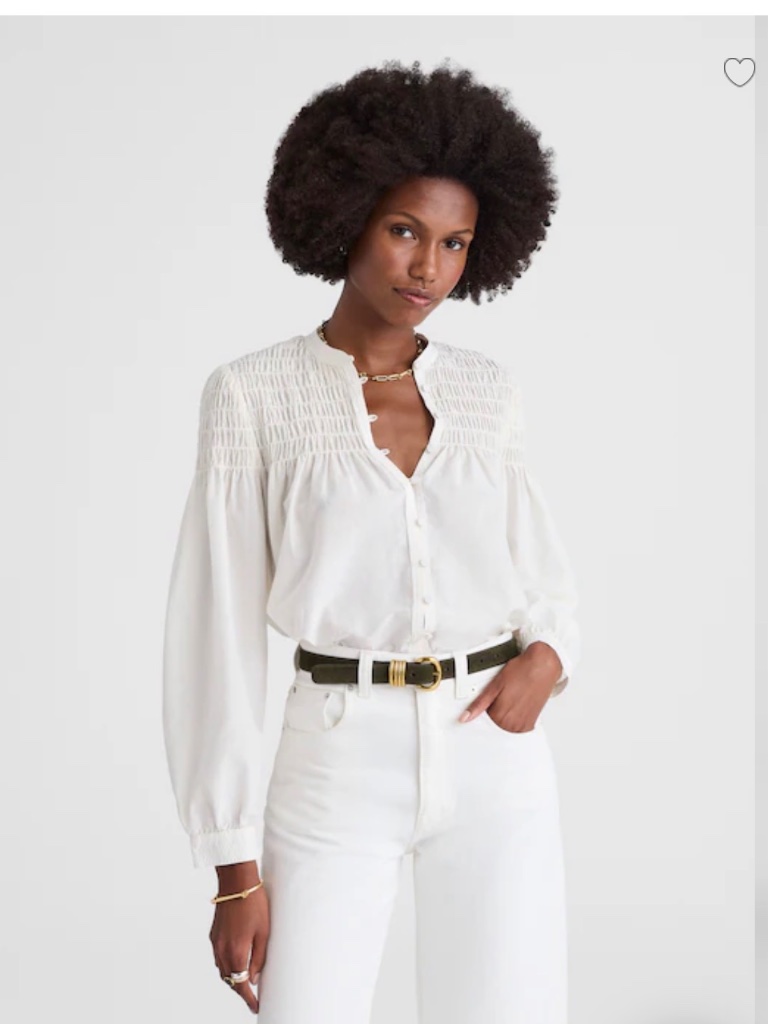 Nwt Madewell Smocked Top In Cotton-Silk Blend - Fresh Cream - Size Xl